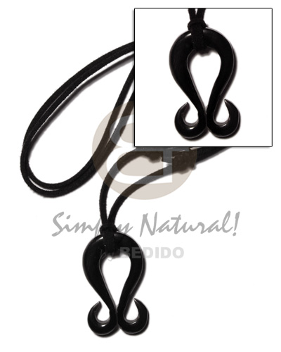 40mm black celtic carabao horn double hook on adjustable leather thong - Home