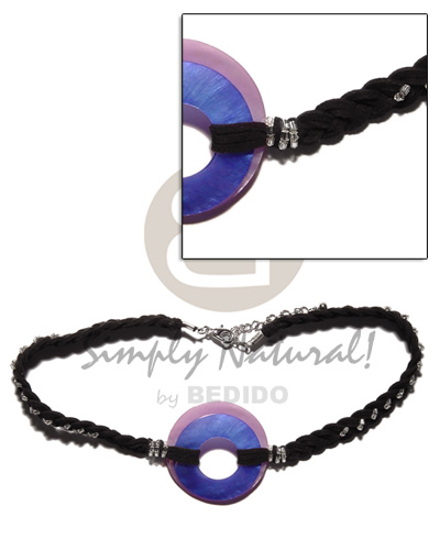 black macrame choker  2 round 40mm & 30mm blue & pink hammershell - Home