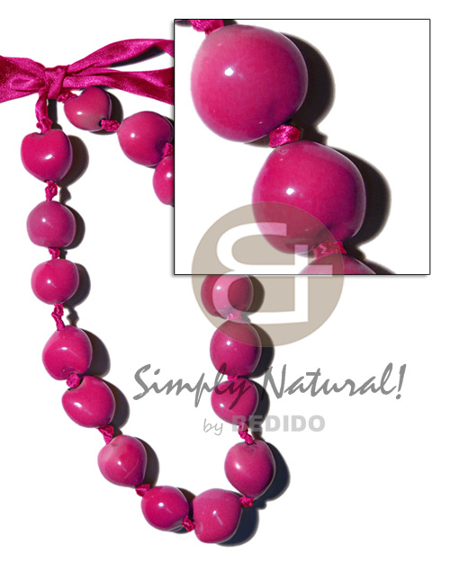 painted graduated bright pink kukui nuts   ( 16 pcs. )  / adjustable ribbon - Home