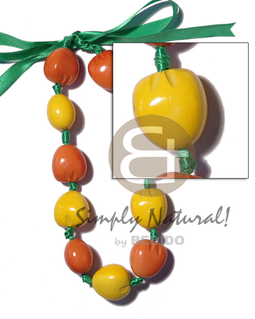kukui nut  choker in graduated yellow & orange combination ( 11pcs. ) / adjustable ribbon - Home