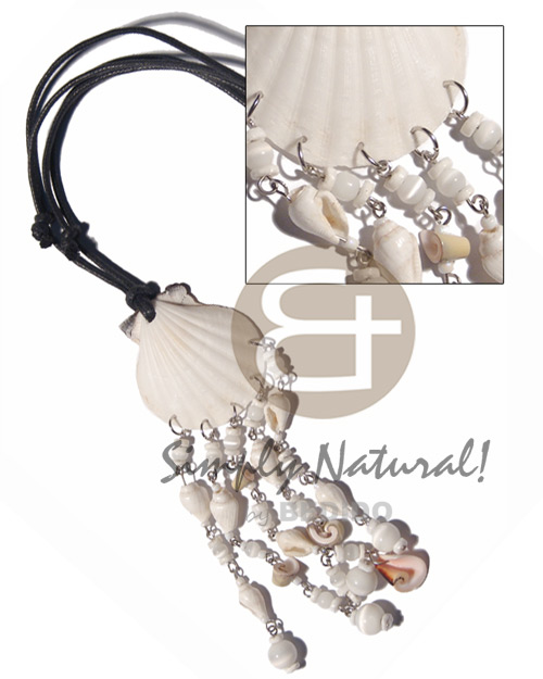 white limpet shell  dangling shells- nassa,white clam etc.. in adjustable wax cord / 3.5in tassles - Home