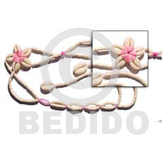 pink floral cowrie shell belt  2-3mm bleached coco heishe - Home