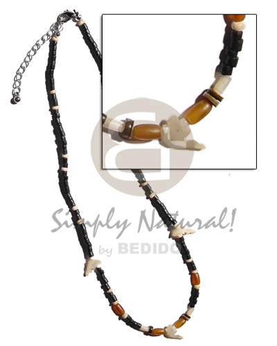 2-3mm  black coco heishe/coco Pokalet. bleach   horn rice beads & shell fetish accent - Home