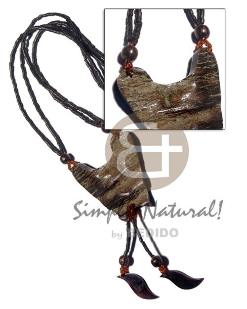 2 layers 2-3mm coco black heishe  50mmx60mmx30mm tassled carabao horn pendant / 18 in. plus 2in. tassles - Home