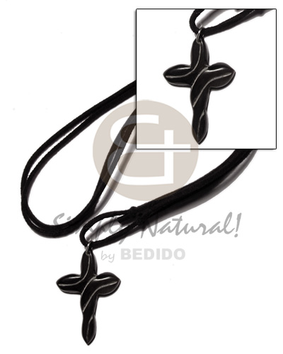 carved carabao horn twisted cross on leather thong - Home