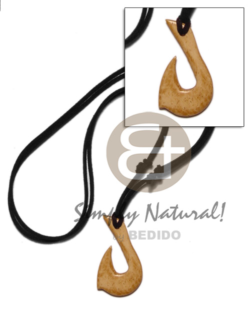 antique natural carabao bone hook 40mm on adjustable leather thong - Home