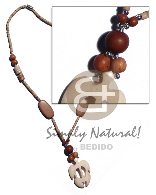 turtle shaped carabao bone pendant in 2-3mm coco heishe & wood beads combination - Home