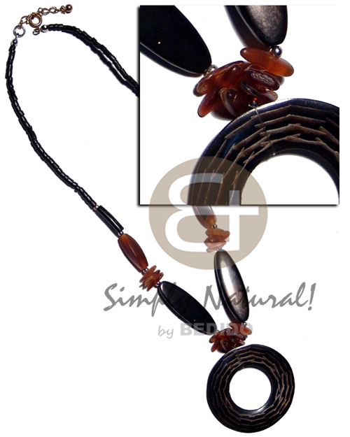 2-3mm coco black heishe  bone and horn beads and 45mm carabao horn ring pendant - Home