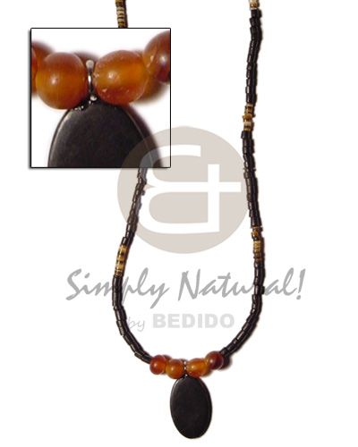 2-3mm coco heishe black / 4-5mm brown lip alt./black horn flat oval pendant  horn amber beads - Home