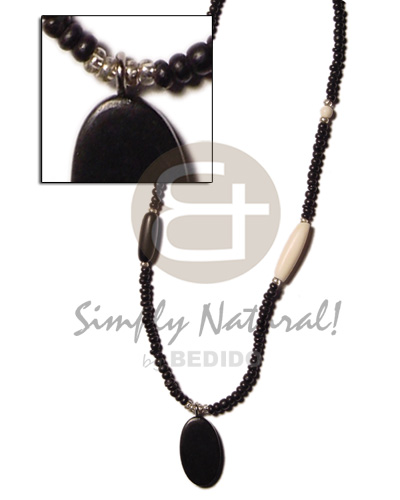 2-3 mm coco pokalet black  tube bone/horn accent /silver beads and horn flat oval pendant - Home