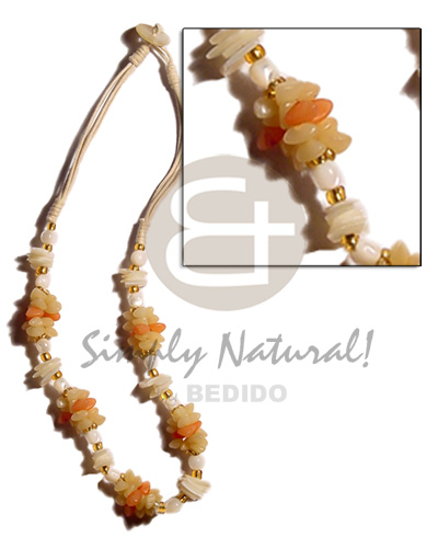 beige 3 layer wax cord  buri seeds, shell & white rose beads combination - Home