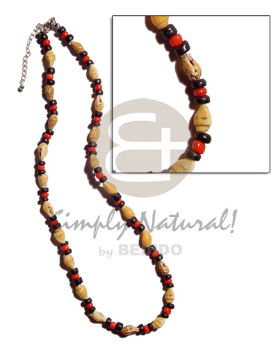 nassa tiger  4-5mm black coco Pokalet. combination  red glass beads - Home