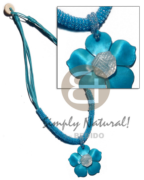 8 layers wax cord & 45mm hammershell flower  grooved nectar / bright blue tones - Home