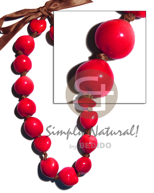 painted graduated kukui nuts  / bright red ( 16 pcs. ) / adjustable ribbon - Home