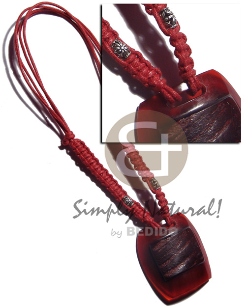55mmx55mm shield carabao horn in red in 4 layers red wax cord macrame  metal accent/ 26in. - Home