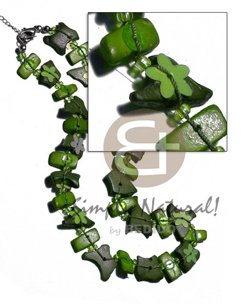 floating coco chips  glass beads and floral sequins accent / green tones - Home