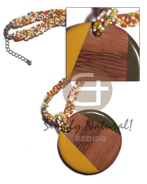 round 60mm patched bayong wood and resin combination in flat twisted glass beads / 16mm - Home