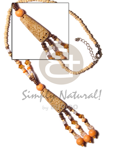 3 tassle 2-3 coco and mahogany  orange wood beads and acrylic crystals - Home