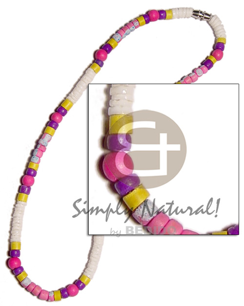 4-5mm white clam  coco splashing , pink wood beads, yelloviolet 4-5mm coco heishe combination - Home