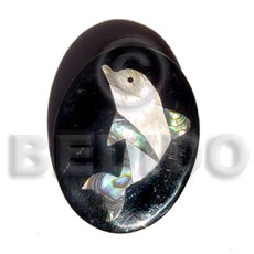 inlaid pawa dolphin brooch  oval black tab and resin - Home