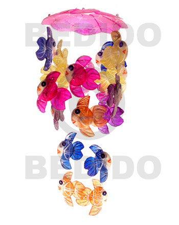 mini umbrella pink base  micro mini fish, multicolor wind chime / ewc00991 - Home