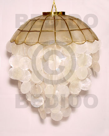 16" ball natural capiz shell chandelier  brass trimmings  16in.x 20in - Home