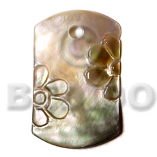 40mm blacklip dog tag  embossed skin flower - Carved Pendants