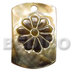 40mm dog tag blacklip  embossed skin flower - Carved Pendants