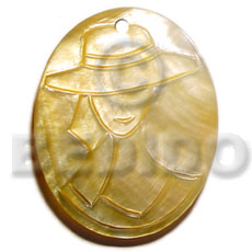 oval MOP  hat lady carving 50mmx40mm - Carved Pendants