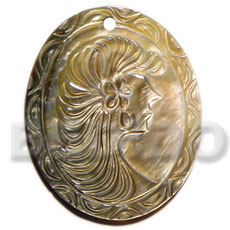 oval black lip  intricate lady carving  50mmx40mm - Carved Pendants