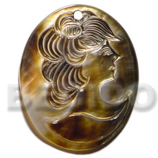 oval black lip tiger  lady carving 50mmx40mm - Carved Pendants