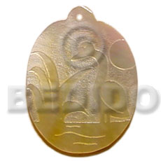 45mm oval MOP  bird design - Shell Pendant