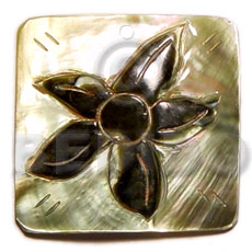 square 35mmx35mm blacklip  flower skin - Shell Pendant