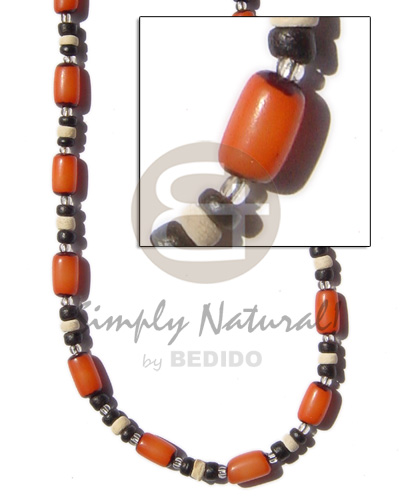 orange buri tube  black /bleach coco Pokalet & glass beads - Home