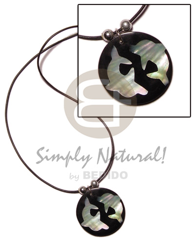 round 40mm inlaid hammershell twin dolphin in black resin & wax cord - Home