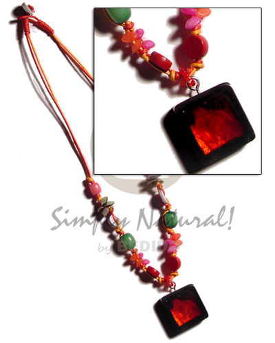 buri seeds in double wax cord  square inlaid capiz pendant laminated in resin - Home