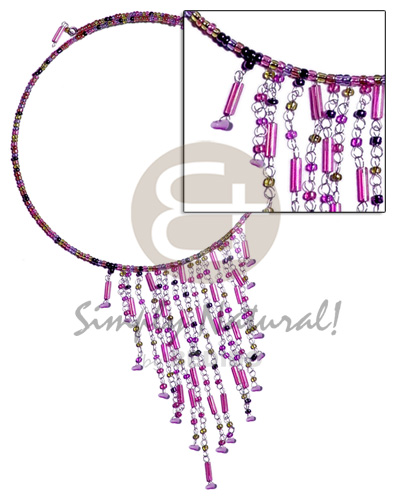 dangling lavender tones glass beads in choker wire & metal looping - Home