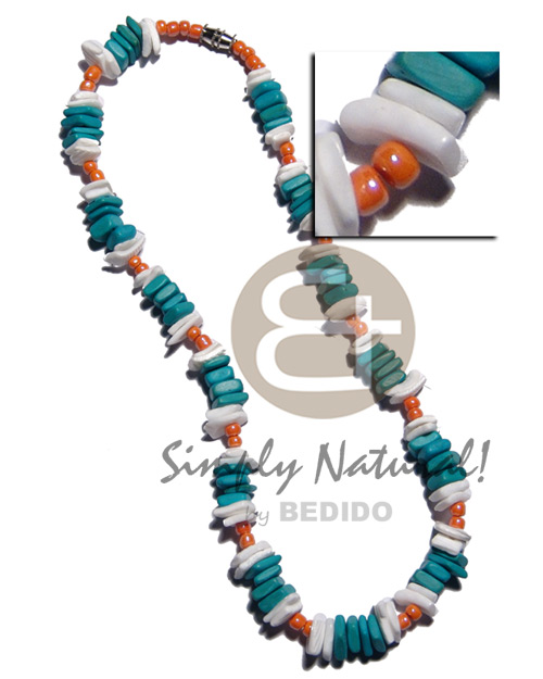 blue green 8mm coco square cut  white rose and orange glass beads combination - Home