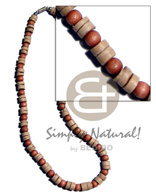 7-8mm nat. white coco heishe  dyed round nat. wood beads combination - Home