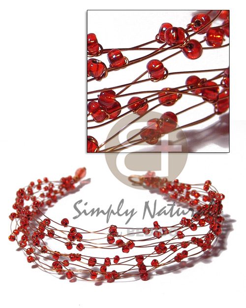 13 rows copper wire choker  red glass beads - Home