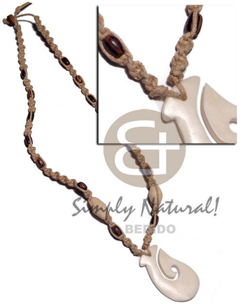 40mmx25mm carabao white bone hook pendant in macrame  wood beads accent - Home