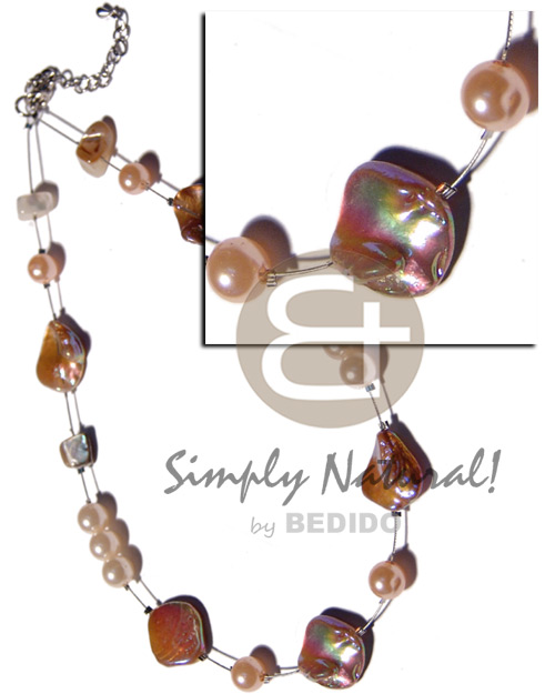 metallic kabibe shell nuggets in magic wire  pearl beads and shell chips combination / golden beige tones - Home