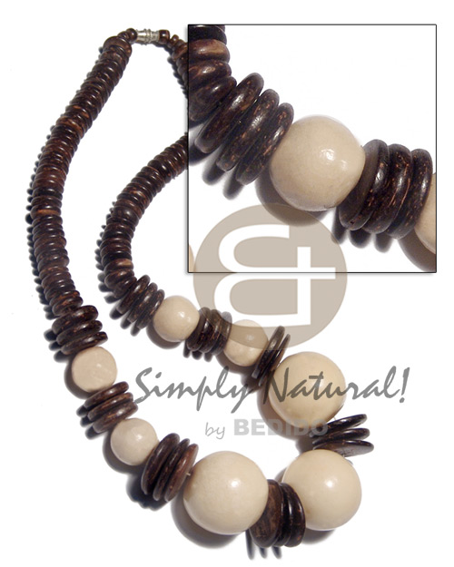 polished nat. white wood beads 25mm/15mm  20mm/15mm/10mm coco Pokalet nat. brown combination / 18 in. - Home