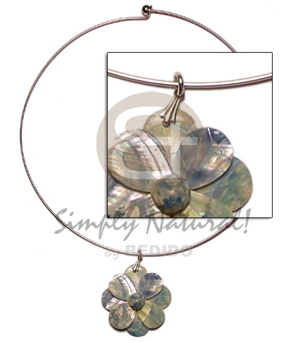 nickel-free silver hoop ring  blue hammershell flower/cracking - Home