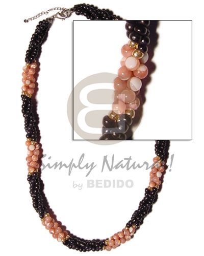 twisted black coco pokalet & rose coloured troca beads  gold beads - Home