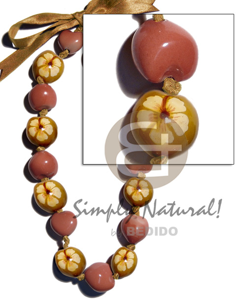 kukui nuts in painted graduated color   alternate design ( design on both sides of kukui )  ( 16 pcs. )  / adjustable ribbon - Home