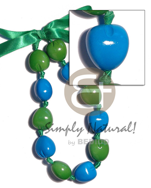 kukui nut  choker in graduated blue & green  ( 11pcs. ) / adjustable ribbon - Home