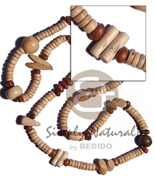 "kalandrakas"- asstd. wood beads per necklace when ordered in 7-8mm coco pokalet nat. white neckline / 36 in - Home