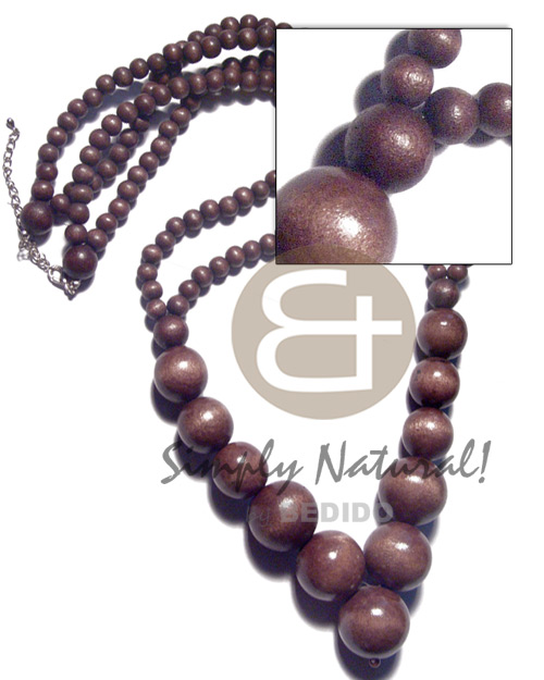 2 rows 8mm round wood beads  graduated round wood beads 25mm/20mm/12mm combination / 30in / ext. chain - Home