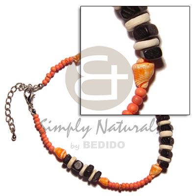 2-3mm coco Pokalet. orange  orange nassa shell/bleached coco Pokalet/black square cut coco combination - Home